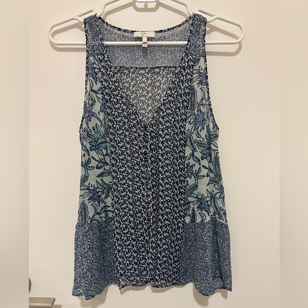 Joie Navy and Teal Patterned Tank Top
